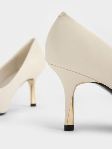 Sculptural Heel Pointed-Toe Pumps, Chalk, hi-res