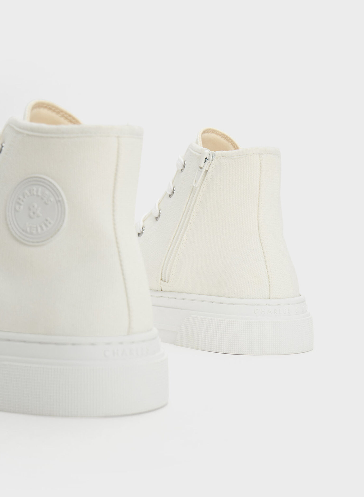 White Kay Canvas High-Top Sneakers - CHARLES & KEITH US