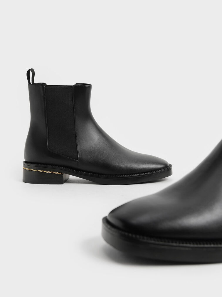 Chain-Trim Heel Chelsea Boots, Black, hi-res
