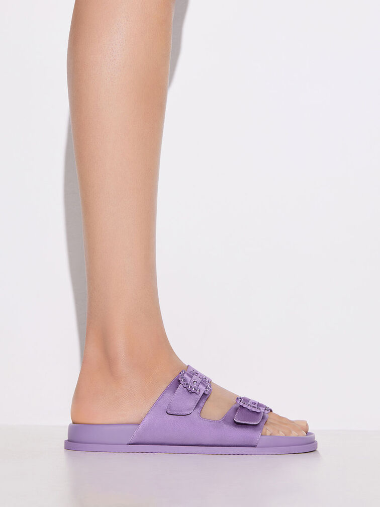 Sandalias adornadas de poliéster reciclado con hebilla, Púrpura, hi-res