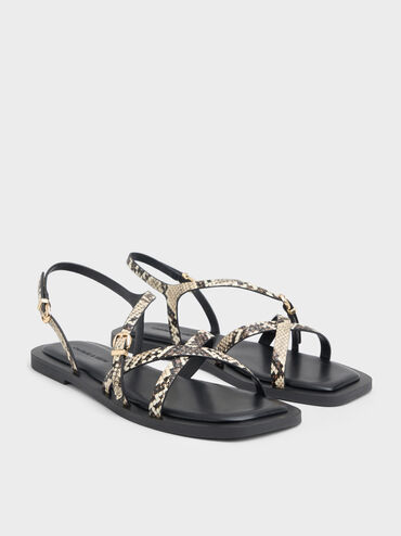 Snake-Print Crossover Slingback Sandals, Animal Print Natural, hi-res