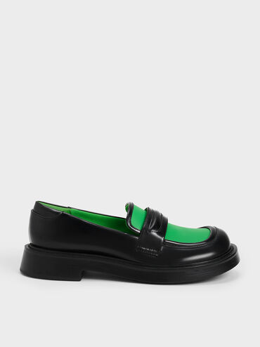 Penelope Two-Tone Penny Loafers, Green, hi-res