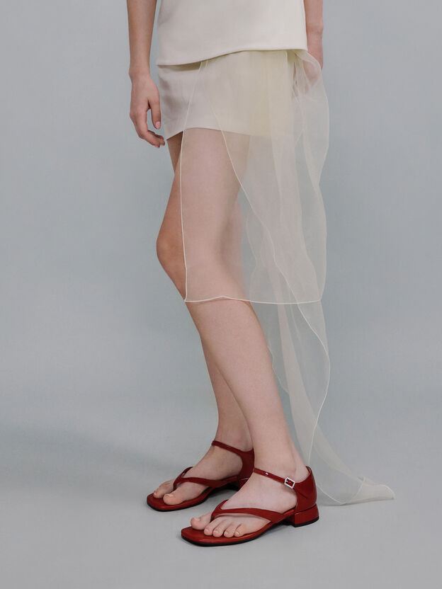 Patent Ankle-Strap Thong Sandals, Red, hi-res