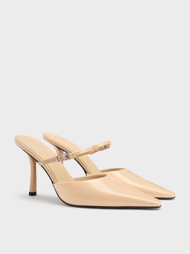 Tapered Square-Toe Heeled Mules, Sand, hi-res