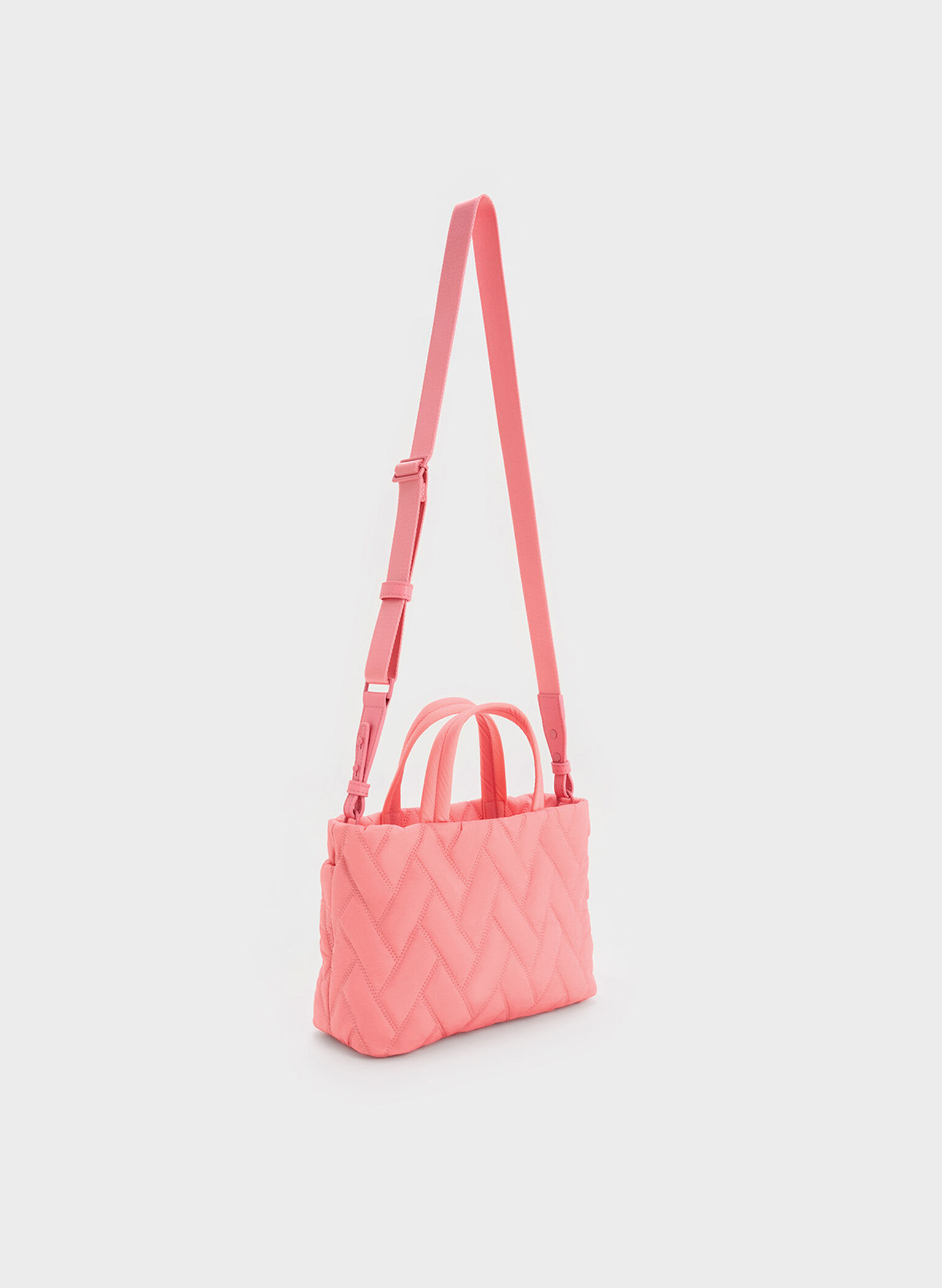 Nylon Chevron Boxy Tote Bag, Guava Pink, hi-res