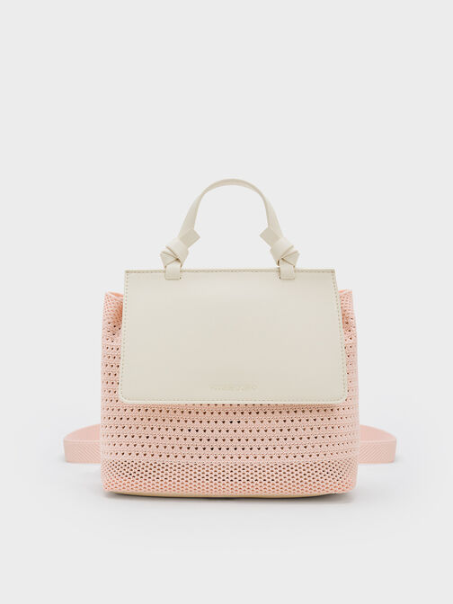 Ida Knitted Front Flap Backpack, Pink, hi-res