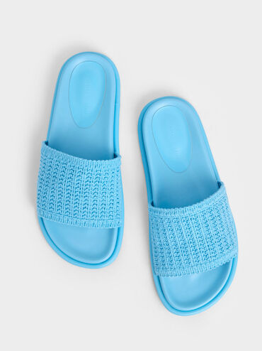 Knitted Slide Sandals, Blue, hi-res