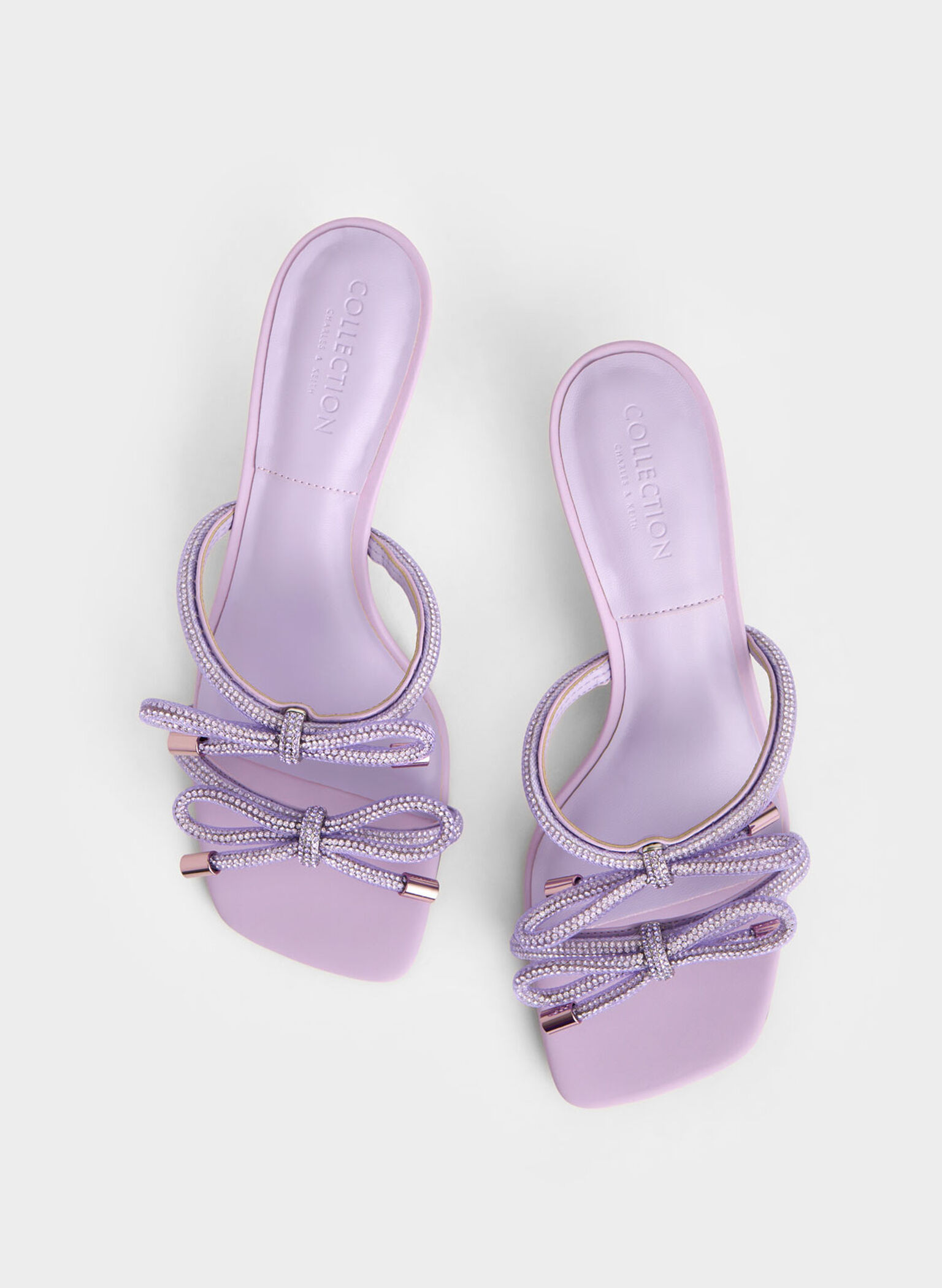 Gem-Embellished Bow-Tie Mules, Lilac, hi-res