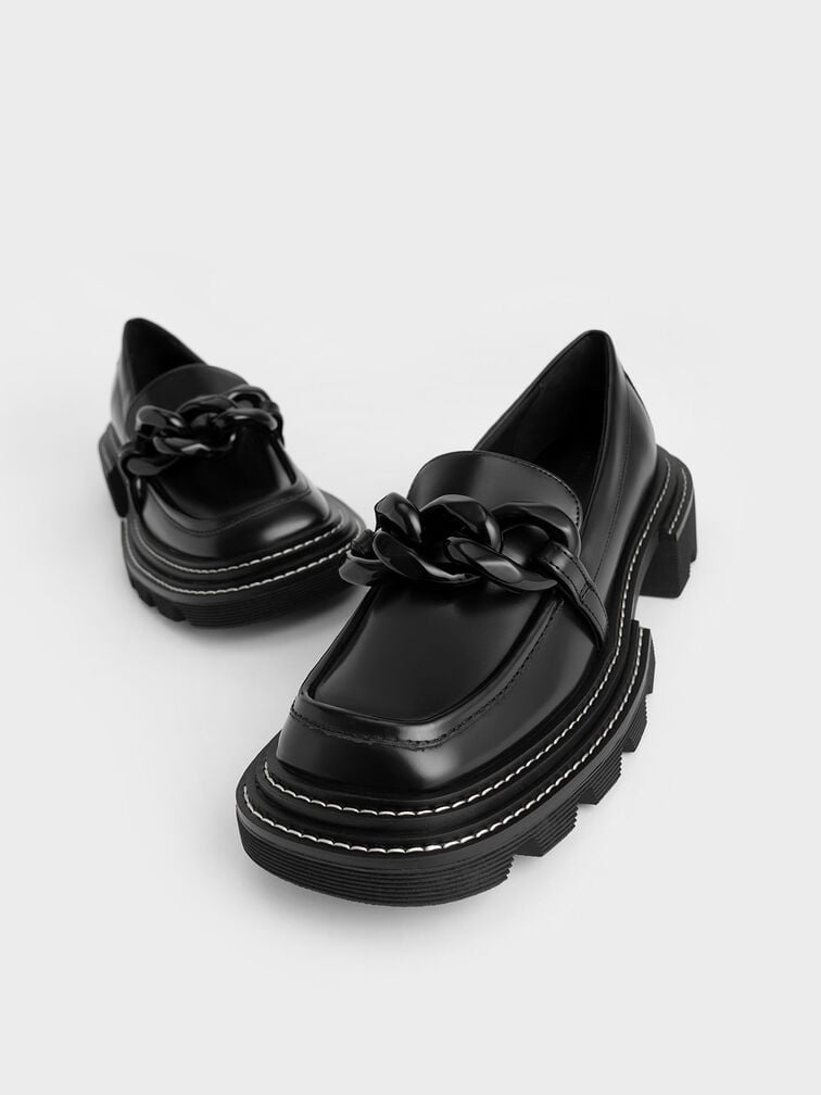 Perline Chunky Chain Loafers, Black, hi-res