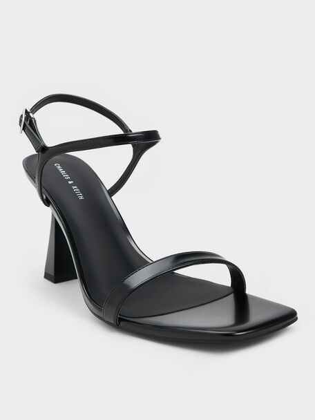 Square Toe Trapeze Heel Sandals, Black Box, hi-res