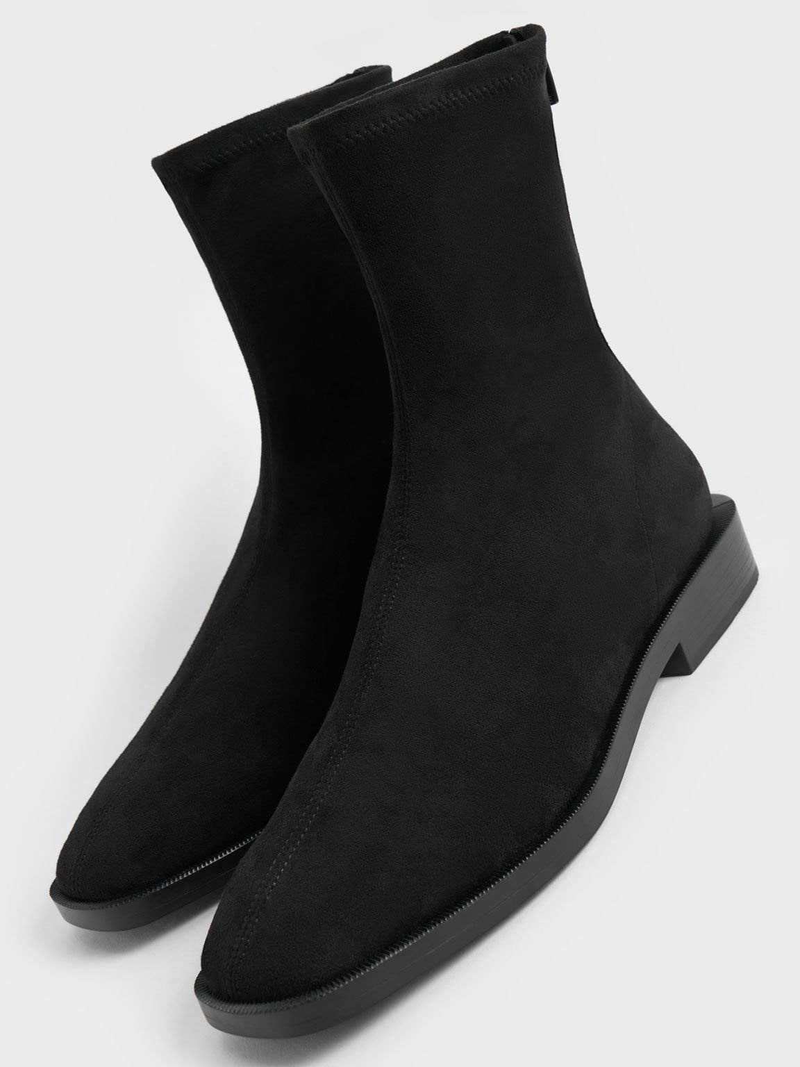 Square Toe Zip-Up Ankle Boots, Black Textured, hi-res