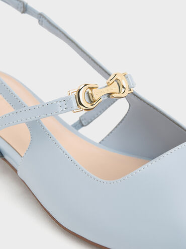 Metallic-Accent Pointed-Toe Slingback Flats, Light Blue, hi-res