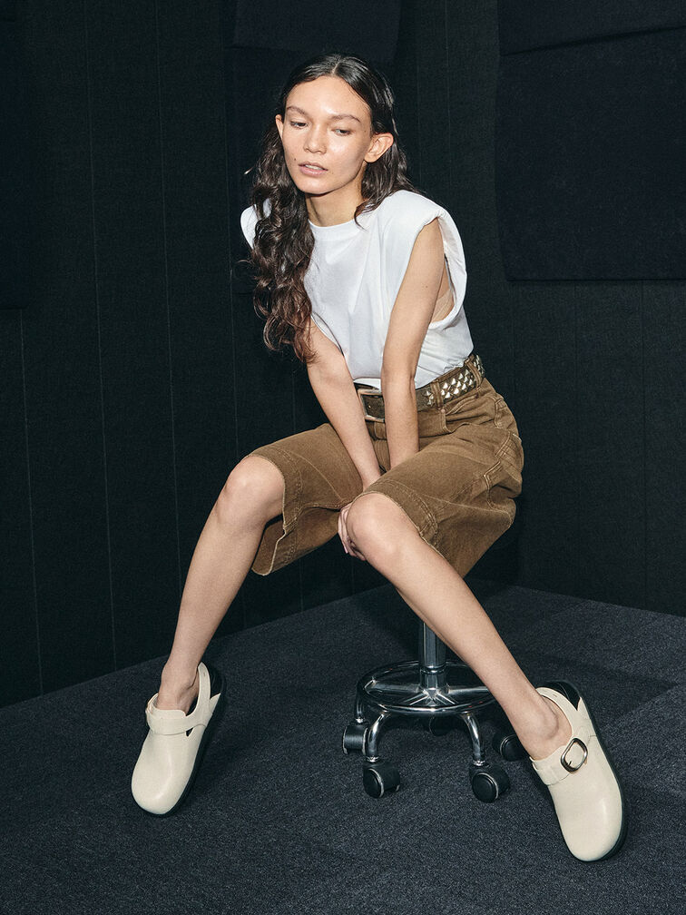 Buckled Slingback Mules, Chalk, hi-res