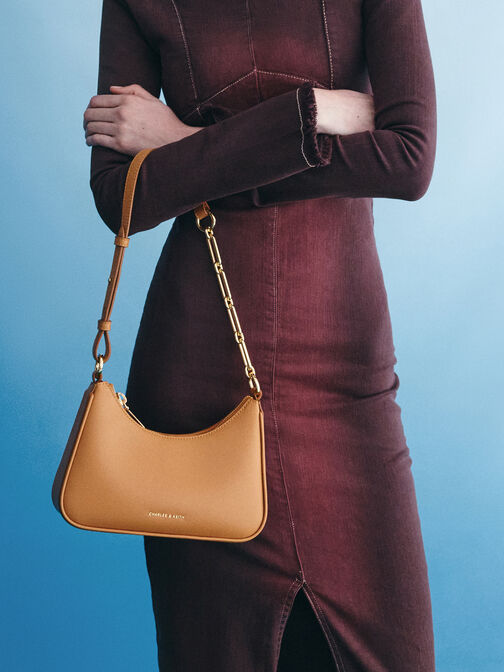 Lane Chain-Link Shoulder Bag, Russet Brown, hi-res
