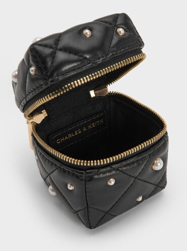 Janie Quilted Pearl-Embellished Chain-Handle Micro Bag, Black, hi-res