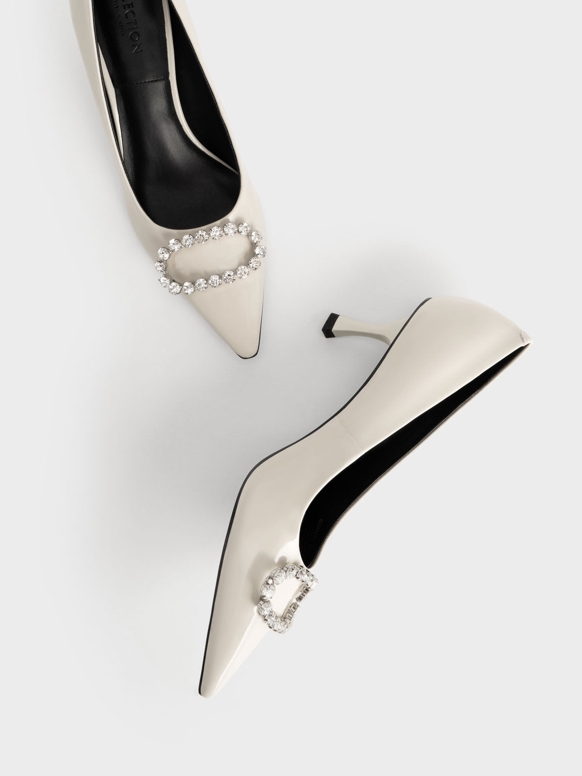 Gem-Embellished Patent Leather Pumps, Chalk, hi-res