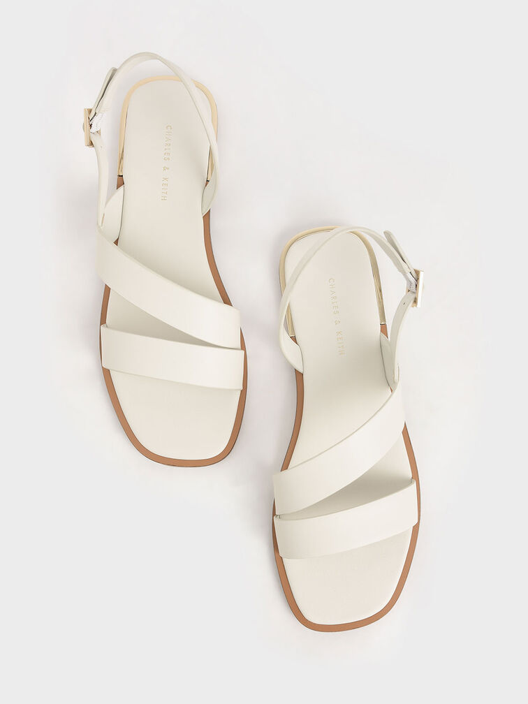 Asymmetric Strap Slingback Flats, Chalk, hi-res