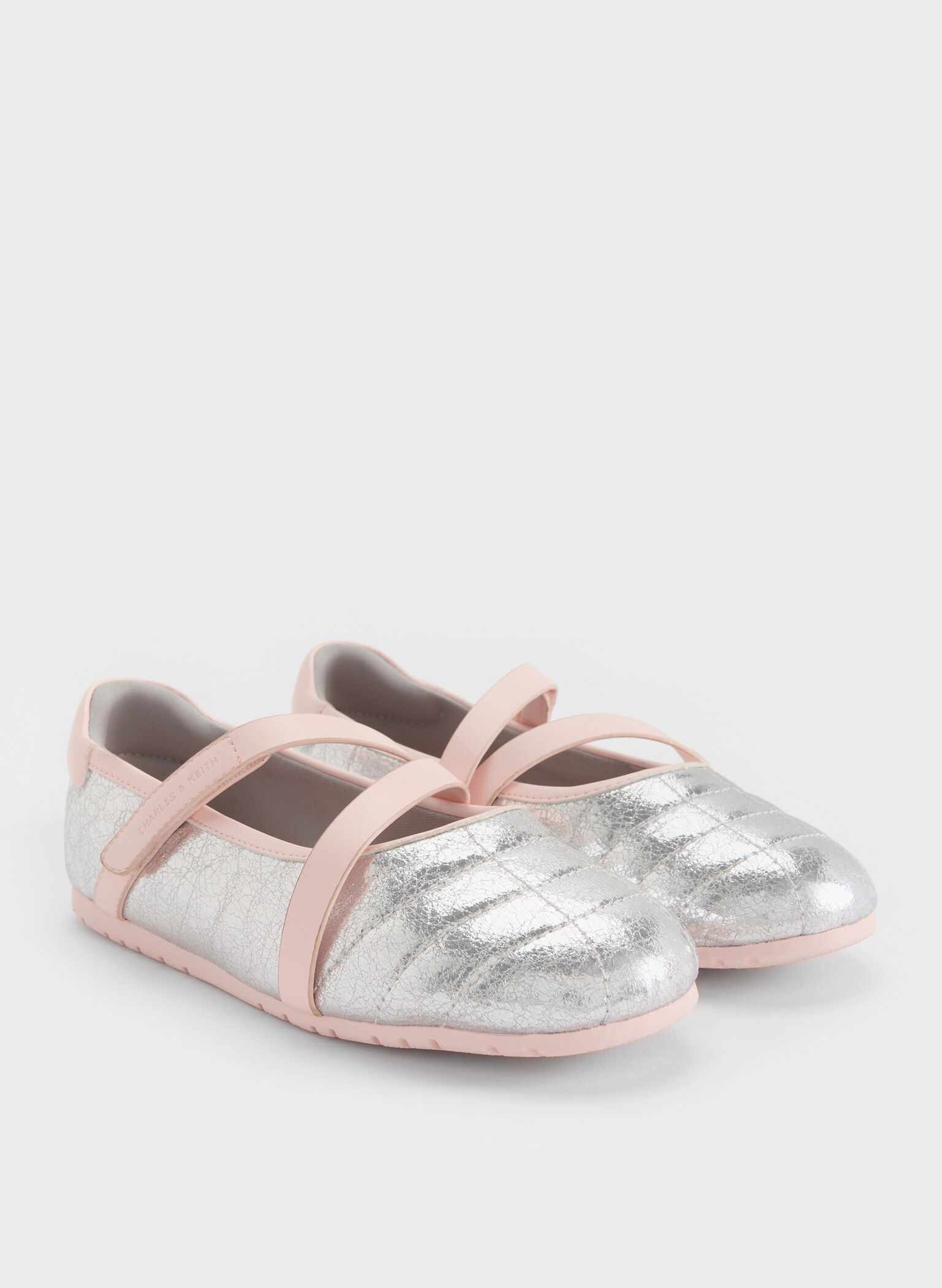 Girls' Metallic Crinkle-Effect Mary Jane Sneakers, Silver, hi-res