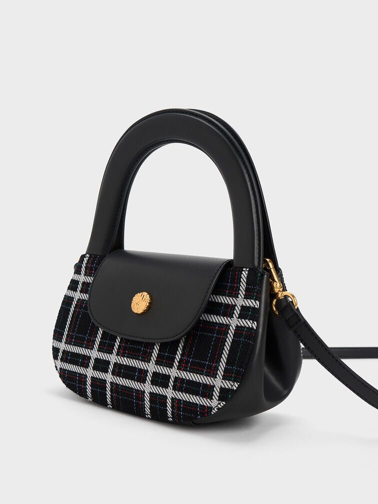 Check-Print Double Handle Curved Tote, Multi, hi-res
