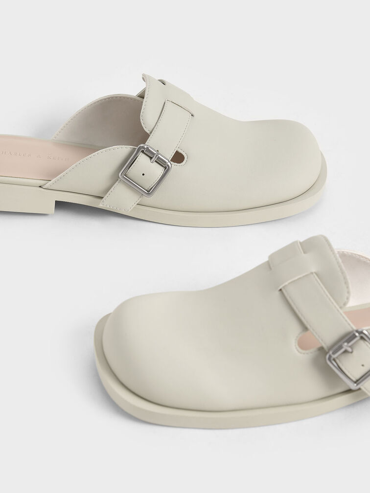 Buckled Round-Toe Loafer Mules, Chalk, hi-res