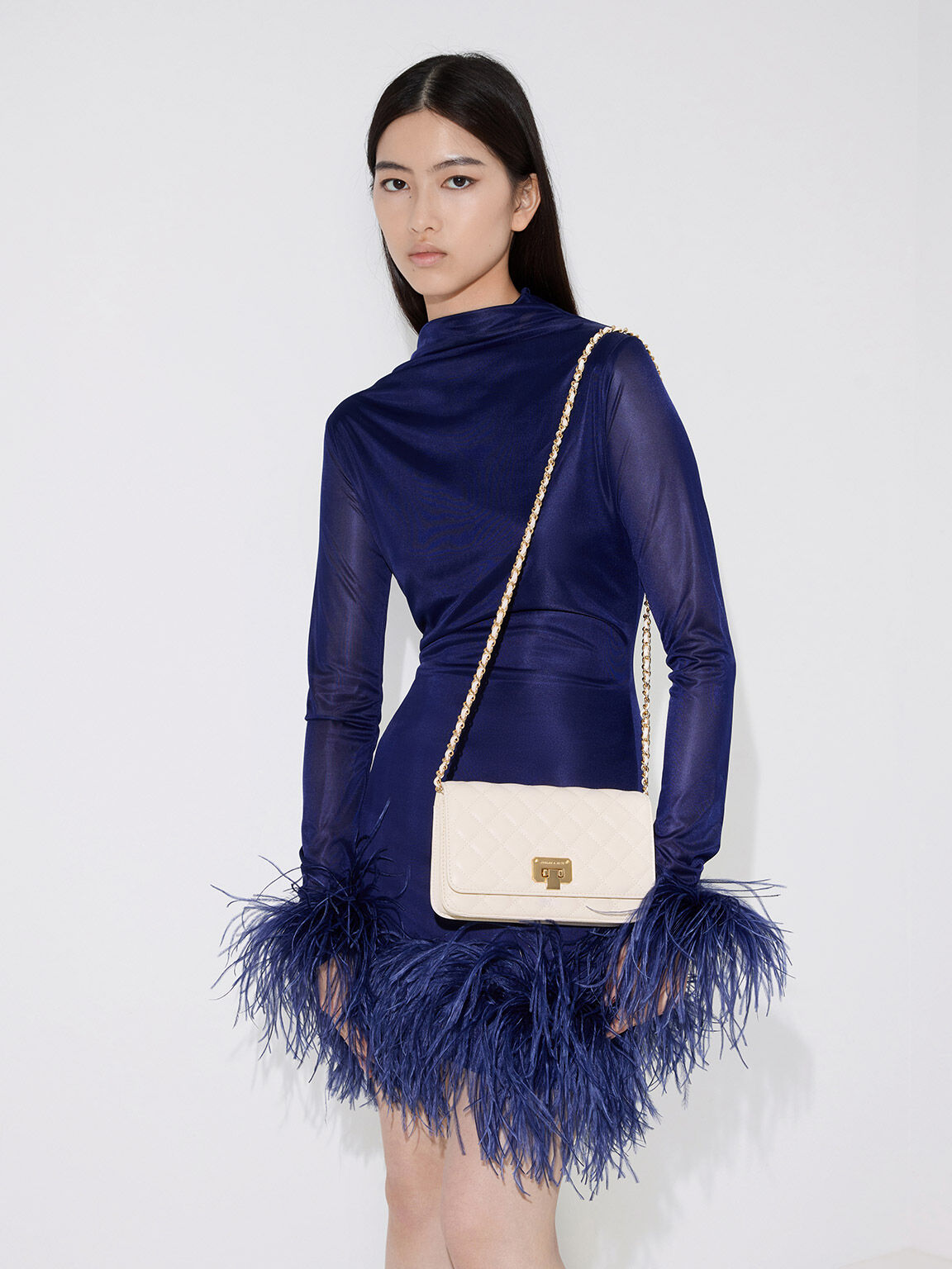 Quilted Push-Lock Clutch, Cream, hi-res