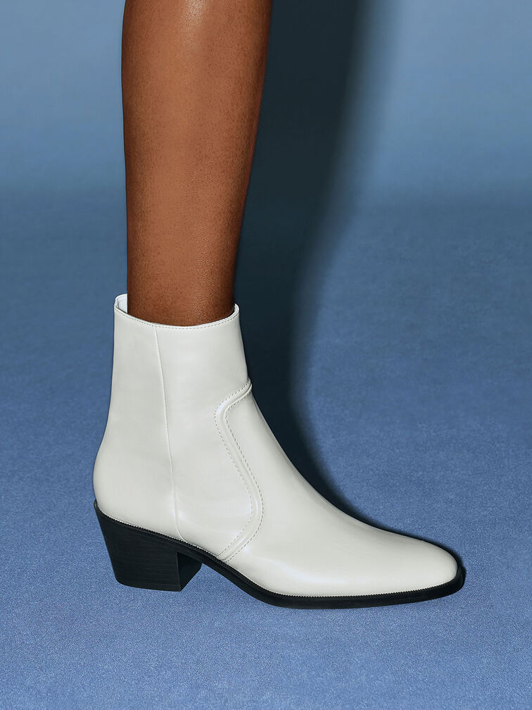 Slant Heel Ankle Boots, Chalk, hi-res