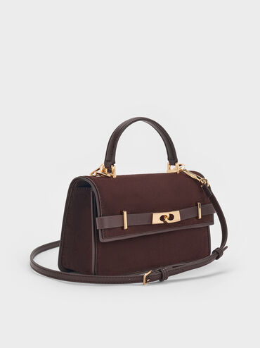 Arlet Recycled Suede Belted Top Handle Bag, Espresso Brown, hi-res