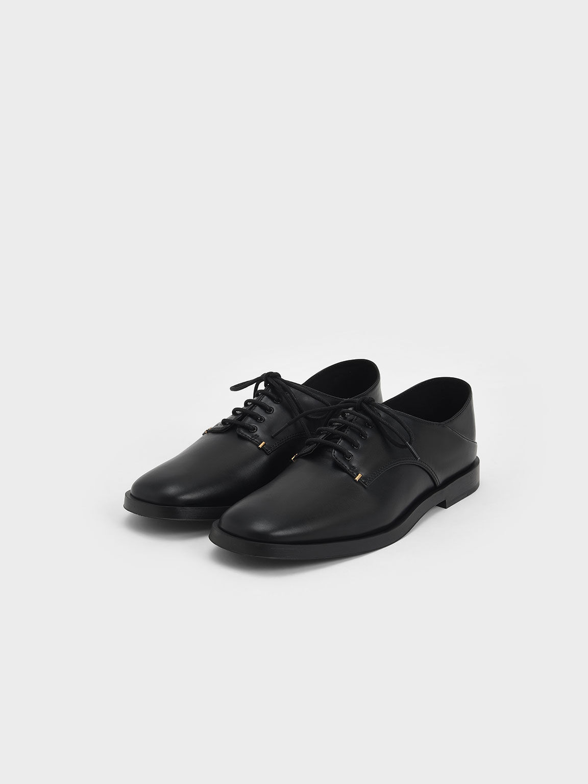 Black Metallic Accent Lace-Up Derby Shoes - CHARLES & KEITH