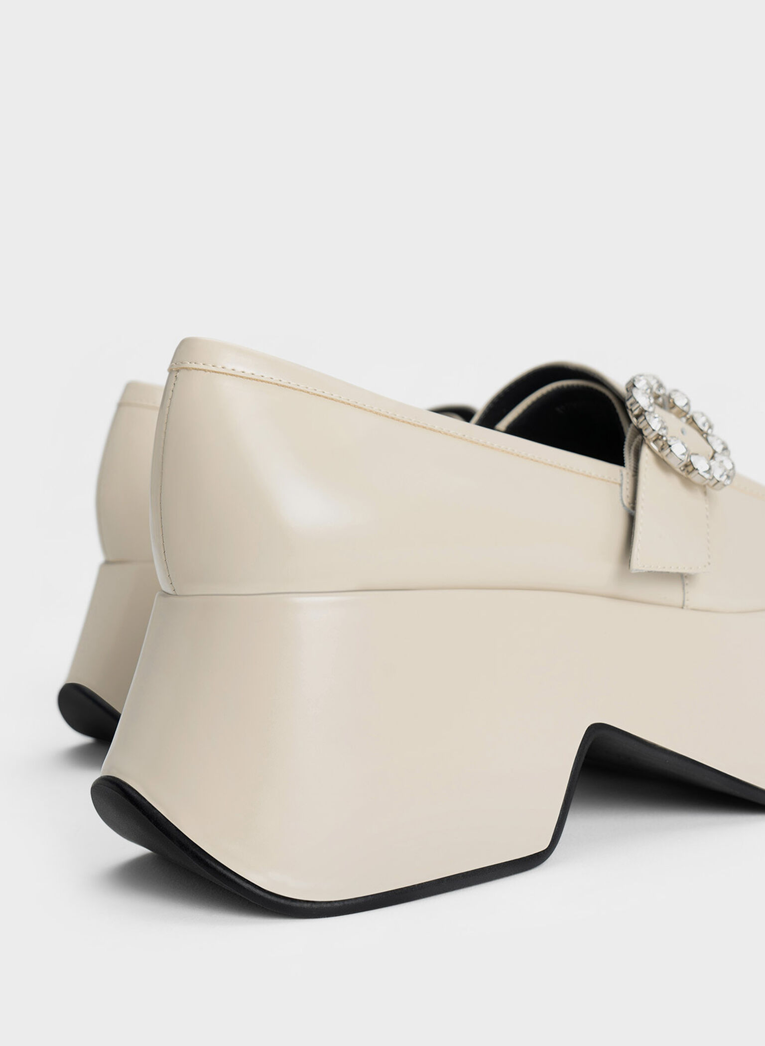 Gem-Embellished Chunky Platform Loafers, Chalk, hi-res