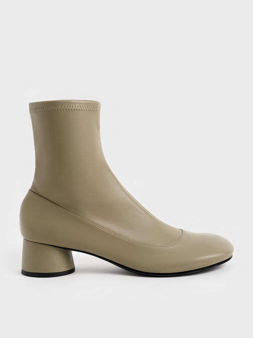 Stitch-Trim Cylindrical Heel Ankle Boots, Olive, hi-res