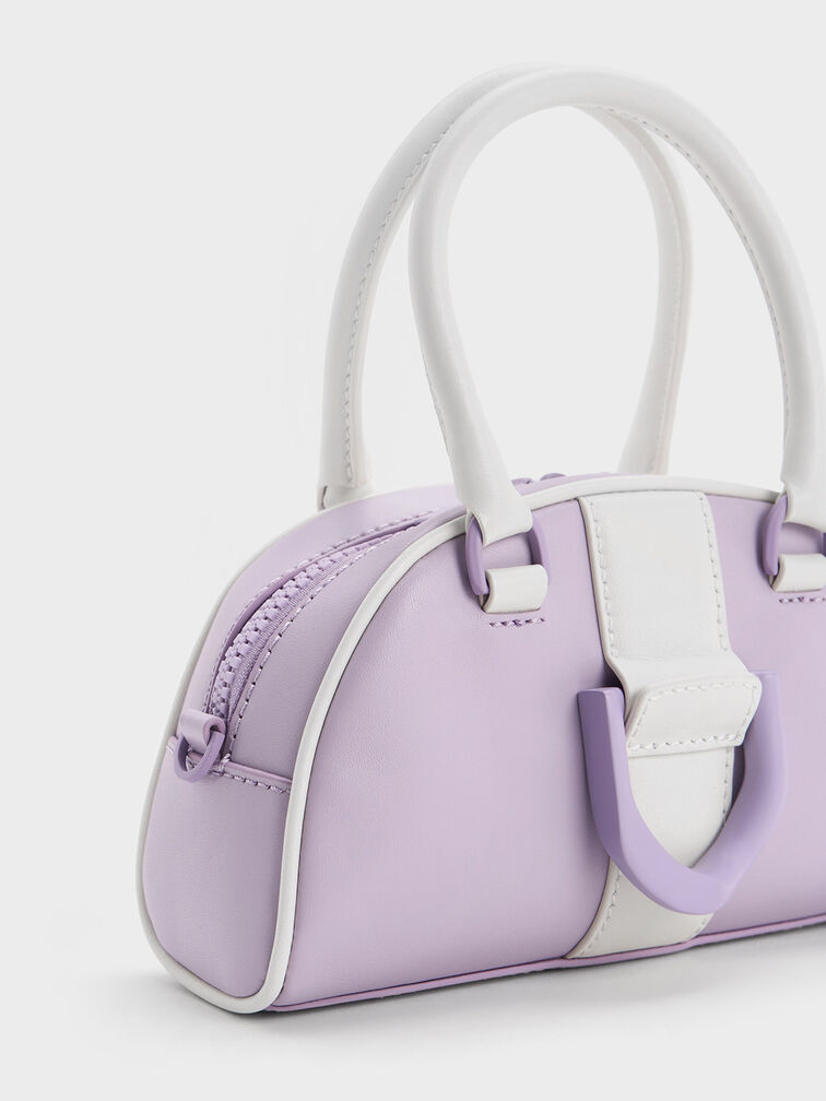 Gabine Two-Tone Leather Bowling Bag, Lilac, hi-res