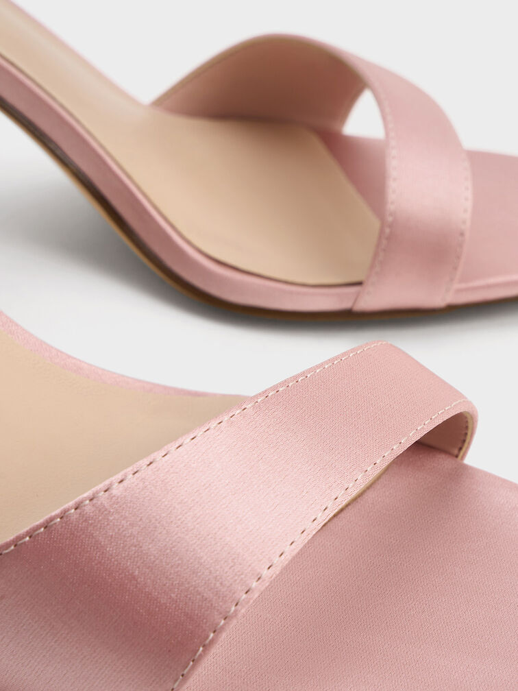 Pink Satin Tie-Around Heeled Sandals - CHARLES & KEITH CA