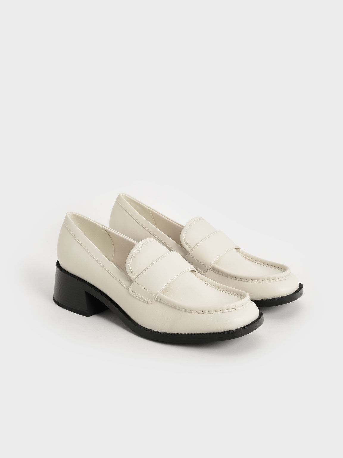 Block Heel Penny Loafers, Chalk, hi-res