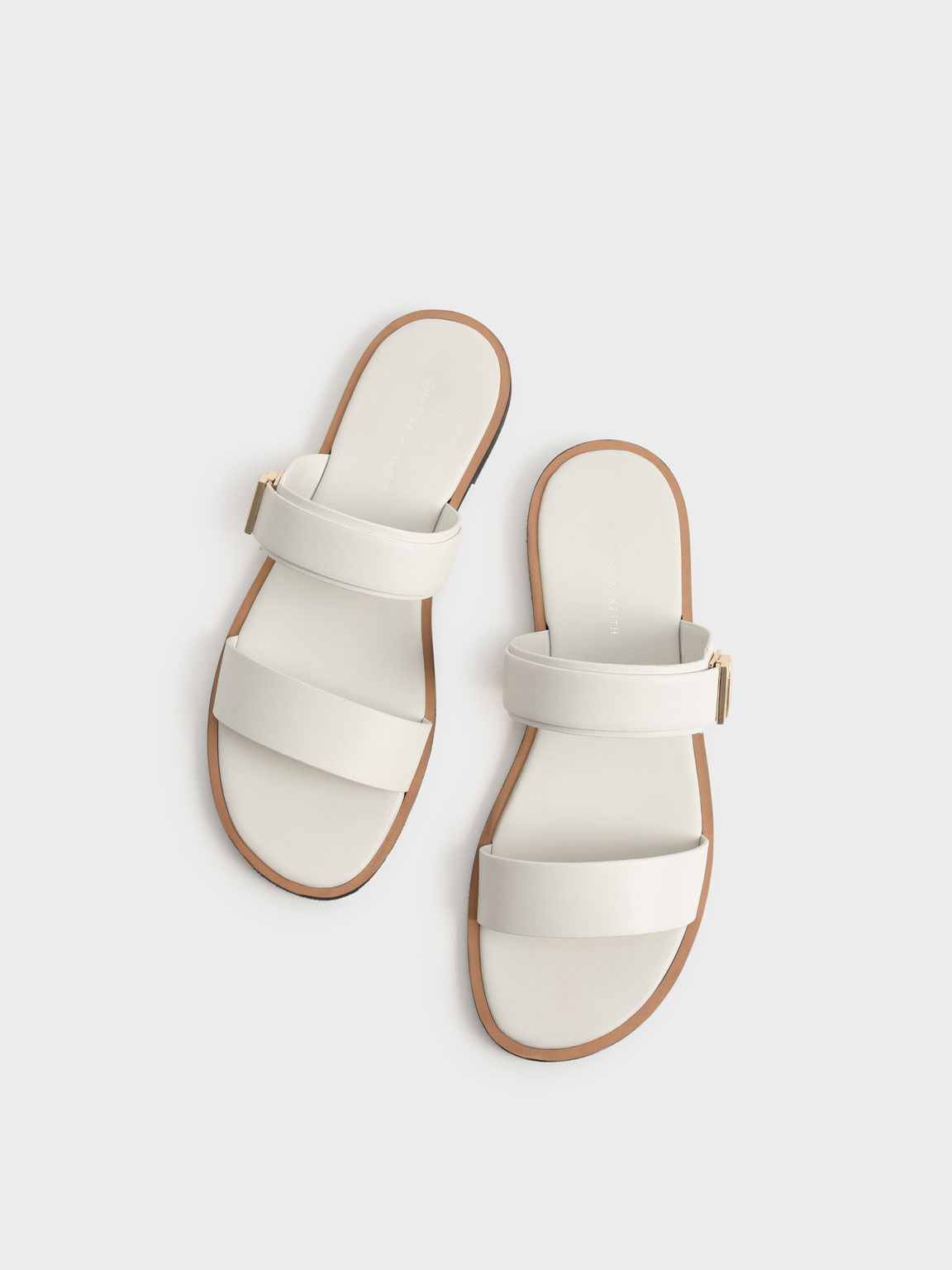 Metallic Buckle Slide Sandals, Chalk, hi-res