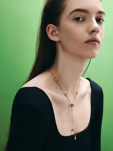 Collar con motivo floral Rosalind, Dorado pulido, hi-res