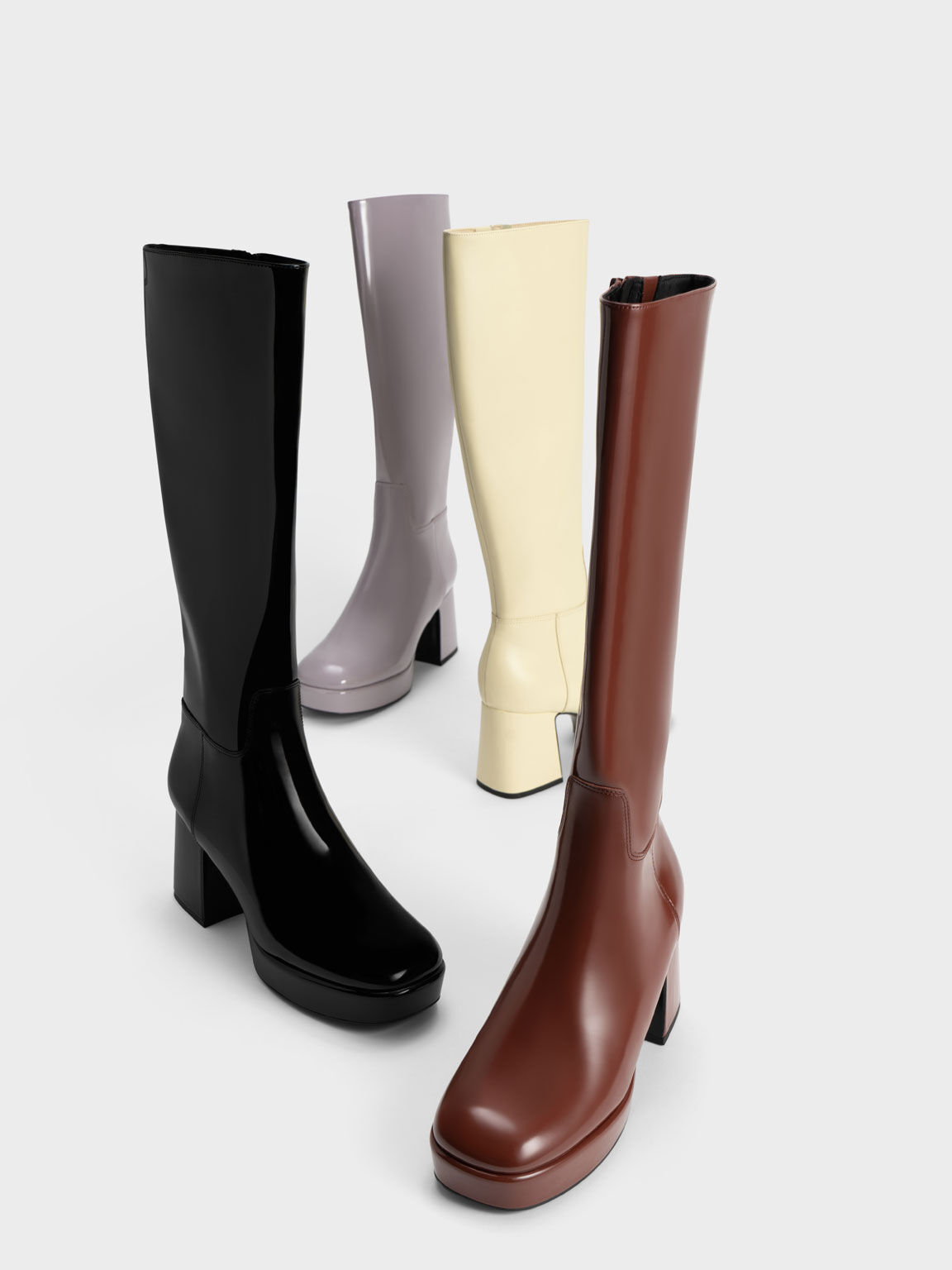 Patent Platform Knee-High Boots, Lilac Grey, hi-res