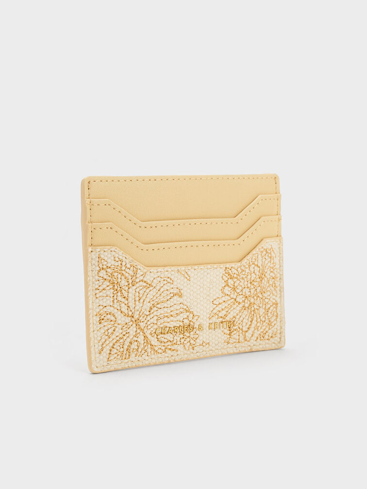 Floral Illustrated Canvas Card Holder, Beige, hi-res