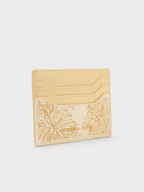 Floral Illustrated Canvas Card Holder, Beige, hi-res