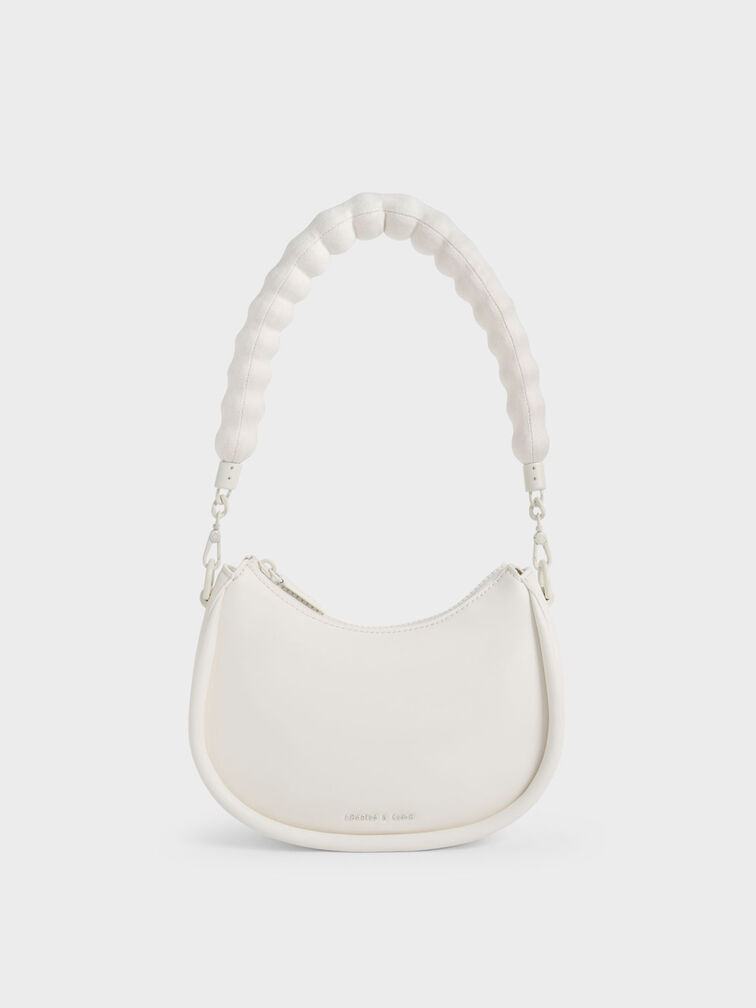 Lana Curved Shoulder Bag, White, hi-res