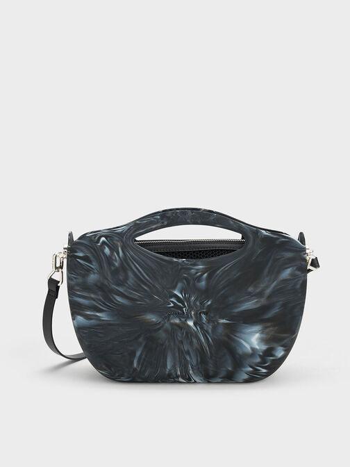 Cocoon Curved Handle Printed Bag, Black, hi-res