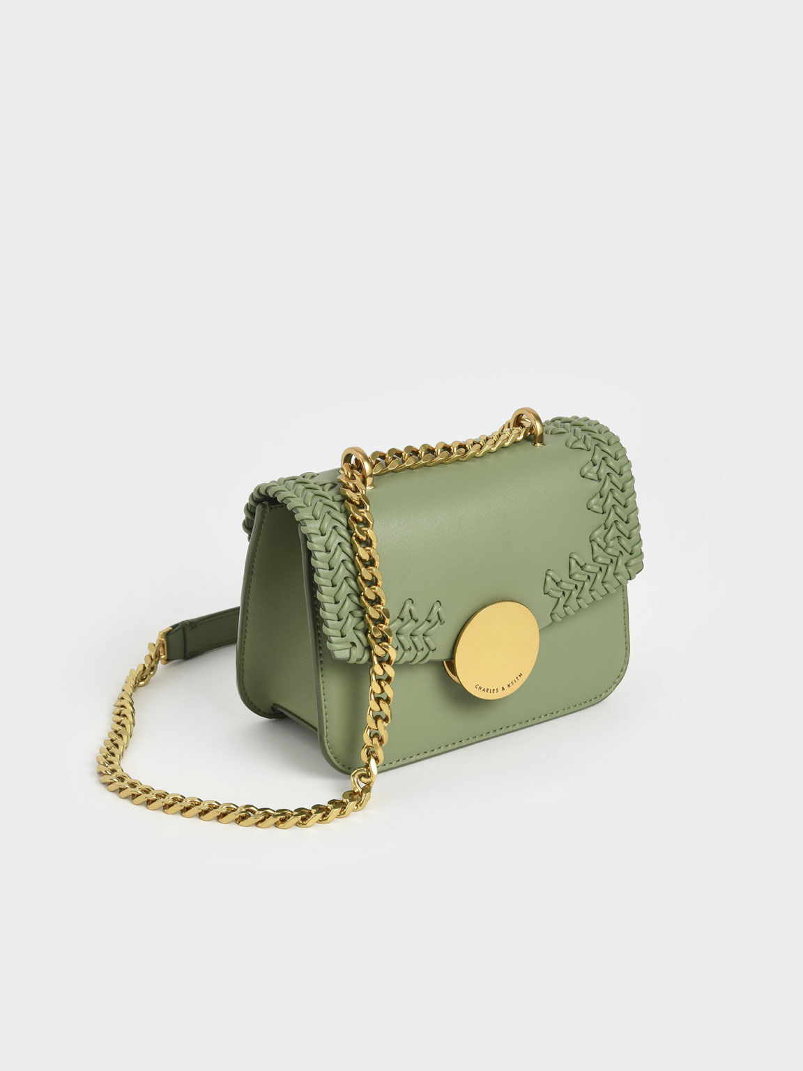Woven Double Chain Handle Bag, Sage Green, hi-res