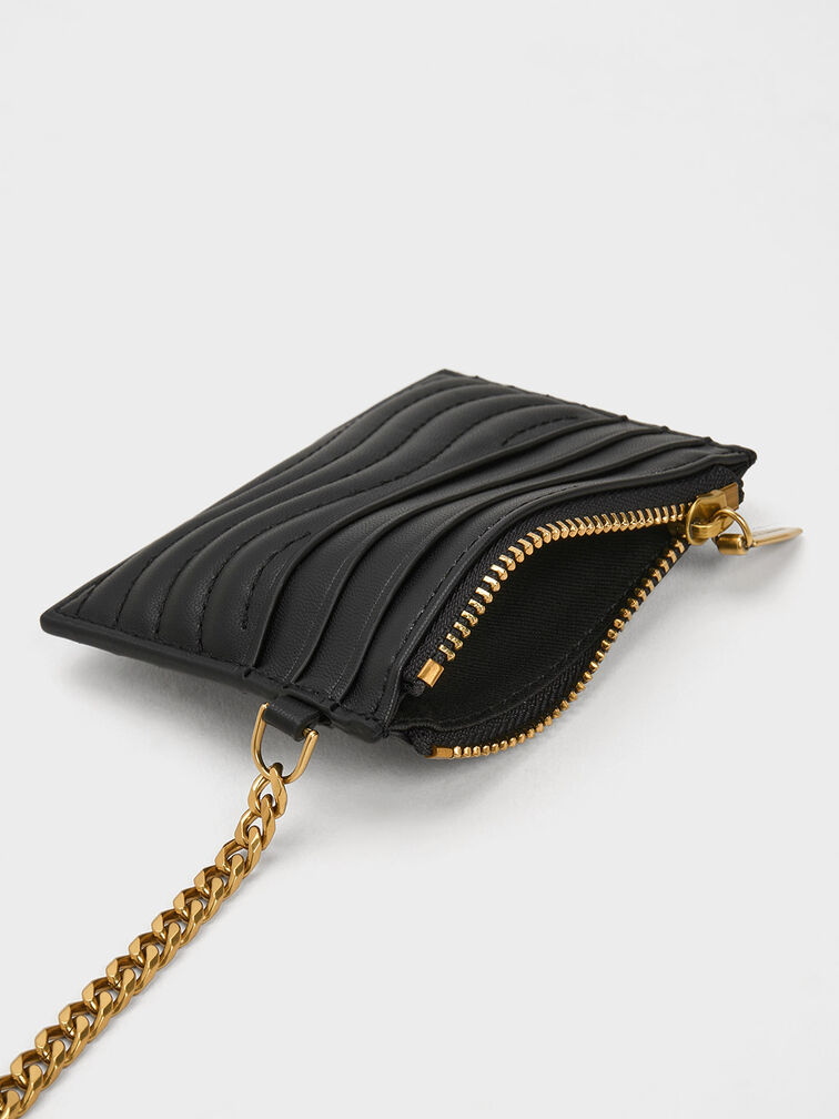 Black Aubrielle StitchTrim Zip Card Holder CHARLES & KEITH KH