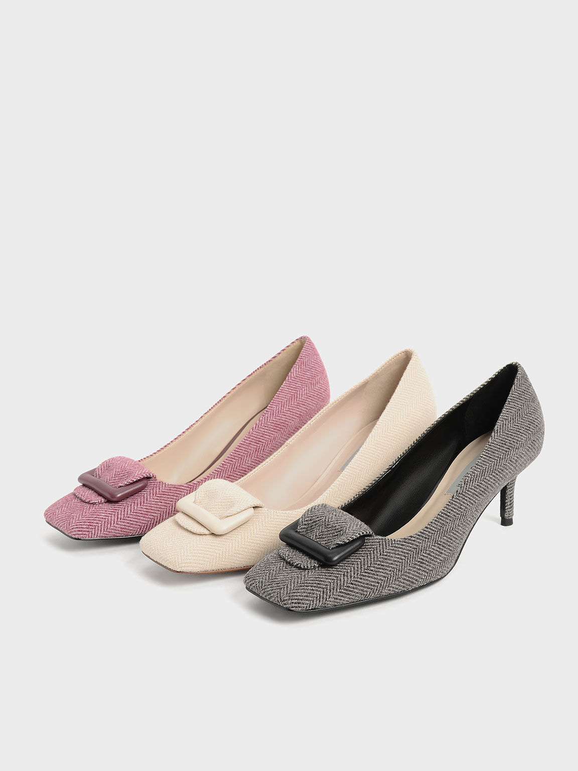 Woven Buckled Pumps, Red, hi-res