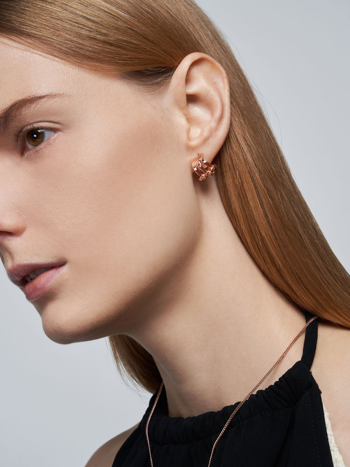 Sculptural Stud Earrings, Rose Gold, hi-res