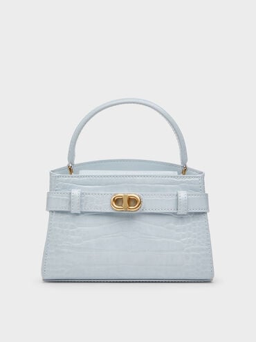 Bolso de asa superior Aubrielle efecto cocodrilo, Azul marino, hi-res