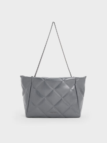 Apfra Quilted Chain-Handle Tote Bag, Grey, hi-res