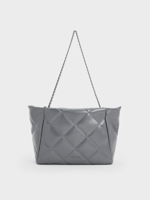 Apfra Quilted Chain-Handle Tote Bag, Grey, hi-res