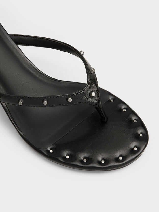 Briella Studded Heeled Thong Sandals, Black, hi-res