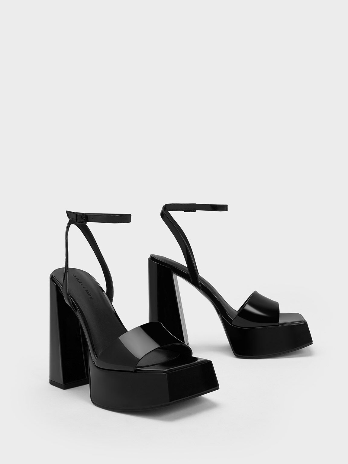 Black Patent Ankle Strap Platform Sandals CHARLES KEITH CA