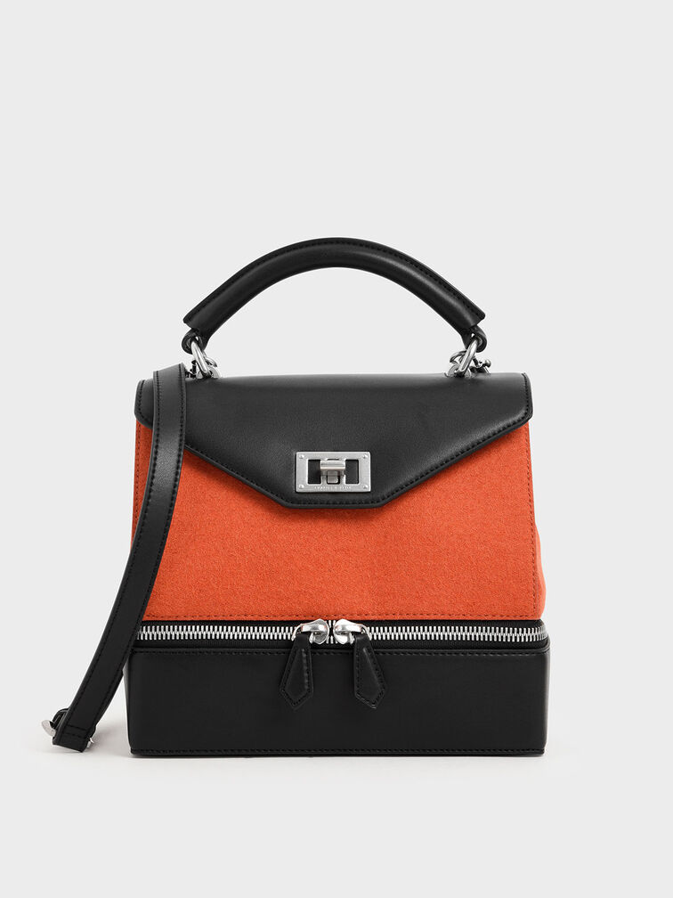 Two-Way Zip Top Handle Bag, Orange, hi-res